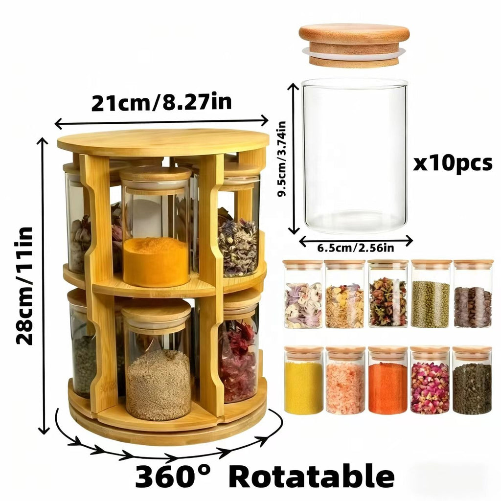 Wooden Rack & Glass Jar Set