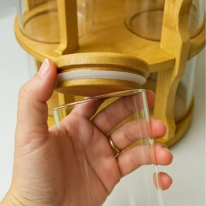 Wooden Rack & Glass Jar Set