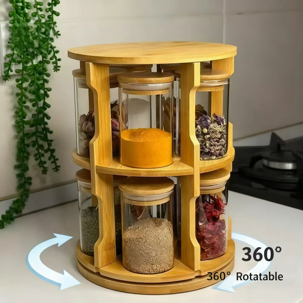 Wooden Rack & Glass Jar Set