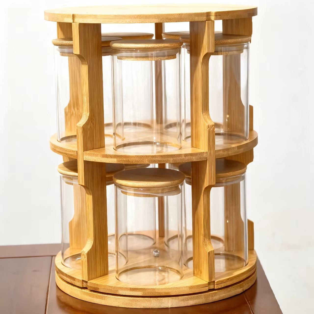 Wooden Rack & Glass Jar Set